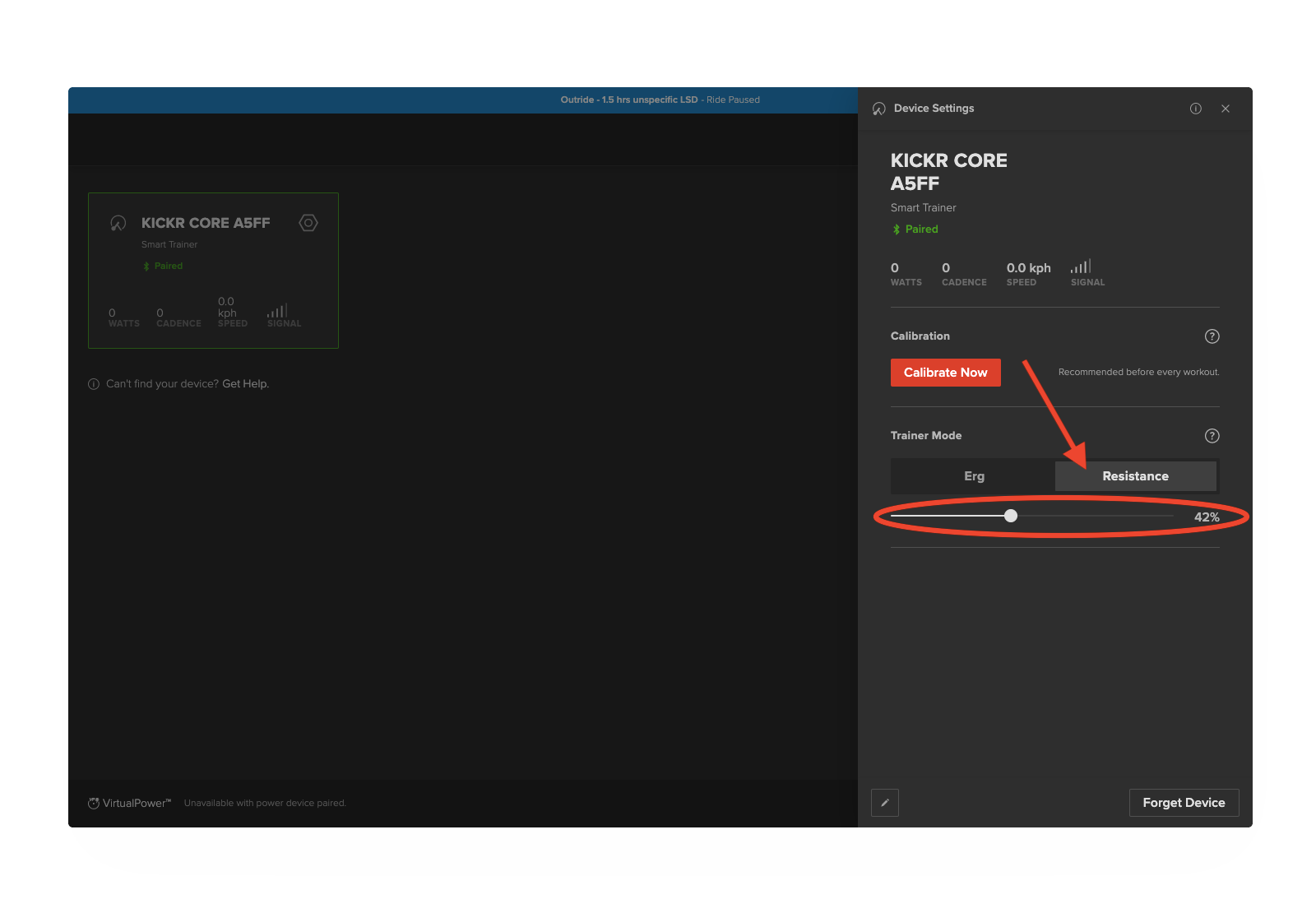 Kickr store core calibration