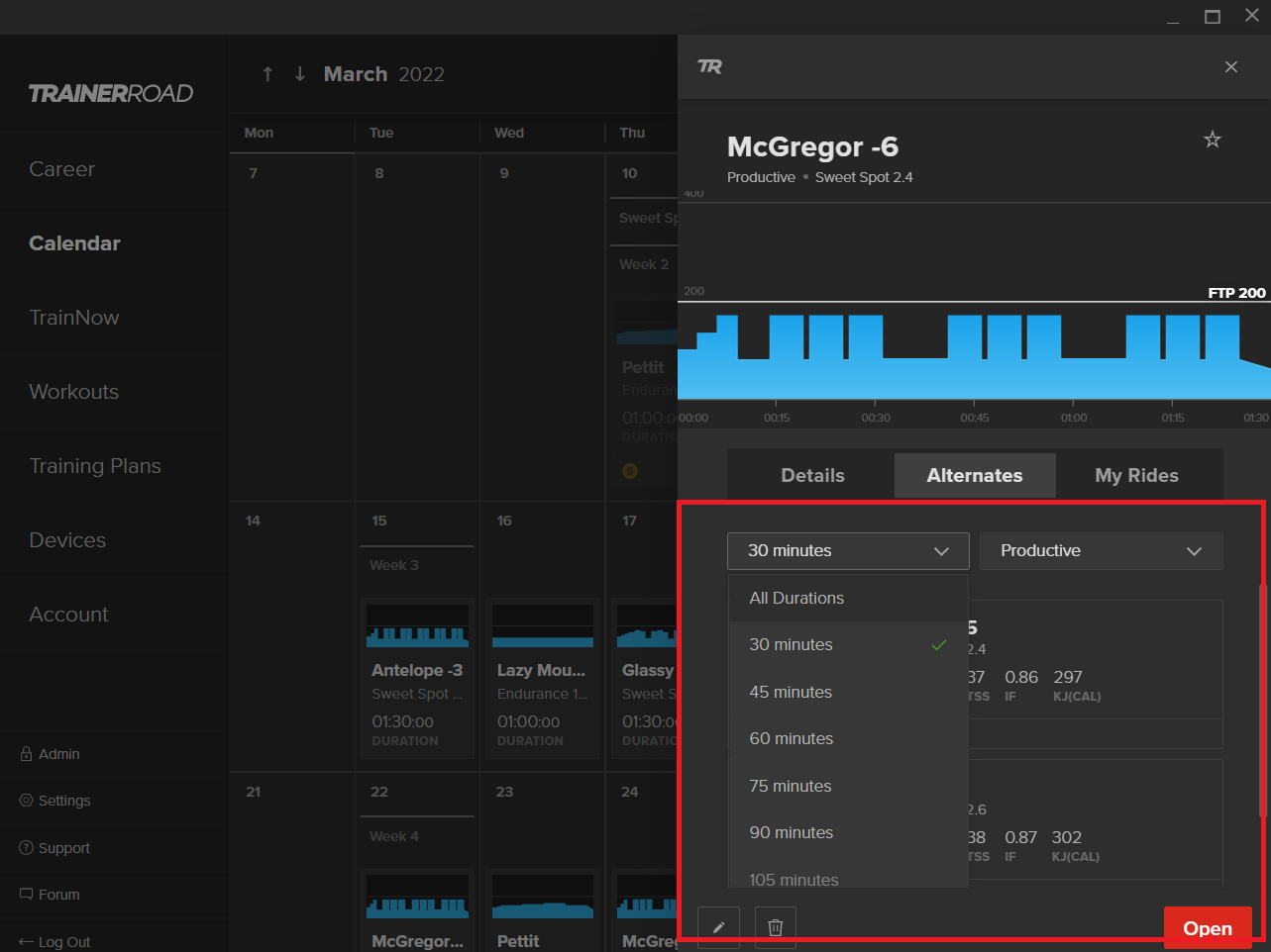 How to use Workout Alternates TrainerRoad